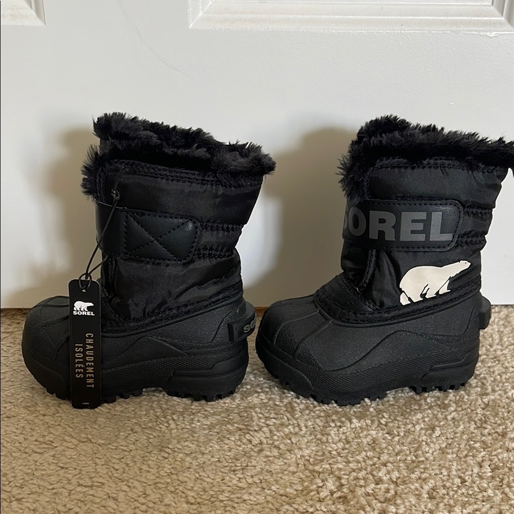 Children Sorel Black Winter Boots with Fur Trim